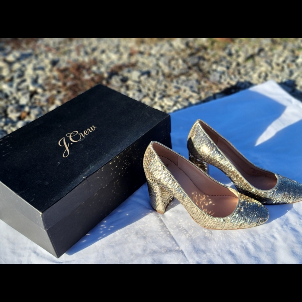 J. Crew High Heel Pumps In Sequin Gold Size 5